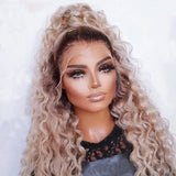 Pure Blonde Ombre Deep Waves Wig - Invisible HD Front Lace - Wigs By Sya