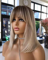 Platinum Blonde Ombre Highlight Wig - Invisible HD Front Lace - Wigs By Sya