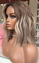 Platinum Blonde Ombre Highlight Wavy Wig - Invisible HD Front Lace - Wigs By Sya