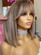 Silver Mist Straight Bob Wig with Bang - Invisible HD Lace - Wigs By Sya