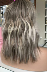 Platinum Blonde Ombre Highlight Wavy Wig - Invisible HD Front Lace - Wigs By Sya