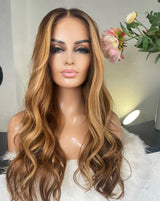 Honey Ginger Highlight Wavy Wig - Invisible HD Front Lace - Wigs By Sya