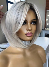 White Ombre Straight Bob Wig - Invisible HD Lace - Wigs By Sya