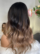 Walnut Mist Ombre Wavy Wig - Invisible HD Front Lace - Wigs By Sya