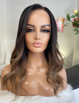 Walnut Mist Ombre Wavy Wig - Invisible HD Front Lace - Wigs By Sya