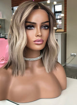 Platinum Blonde Ombre Highlight Wavy Wig - Invisible HD Front Lace - Wigs By Sya