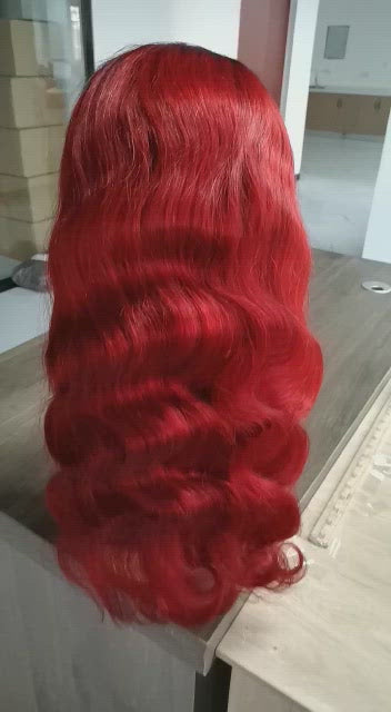 Ombre Red Body Waves Wig - Invisible HD Front Lace