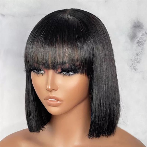 Virgin Straight Bob Wig with Bang - High Definition Invisible Lace - Wigs By Sya