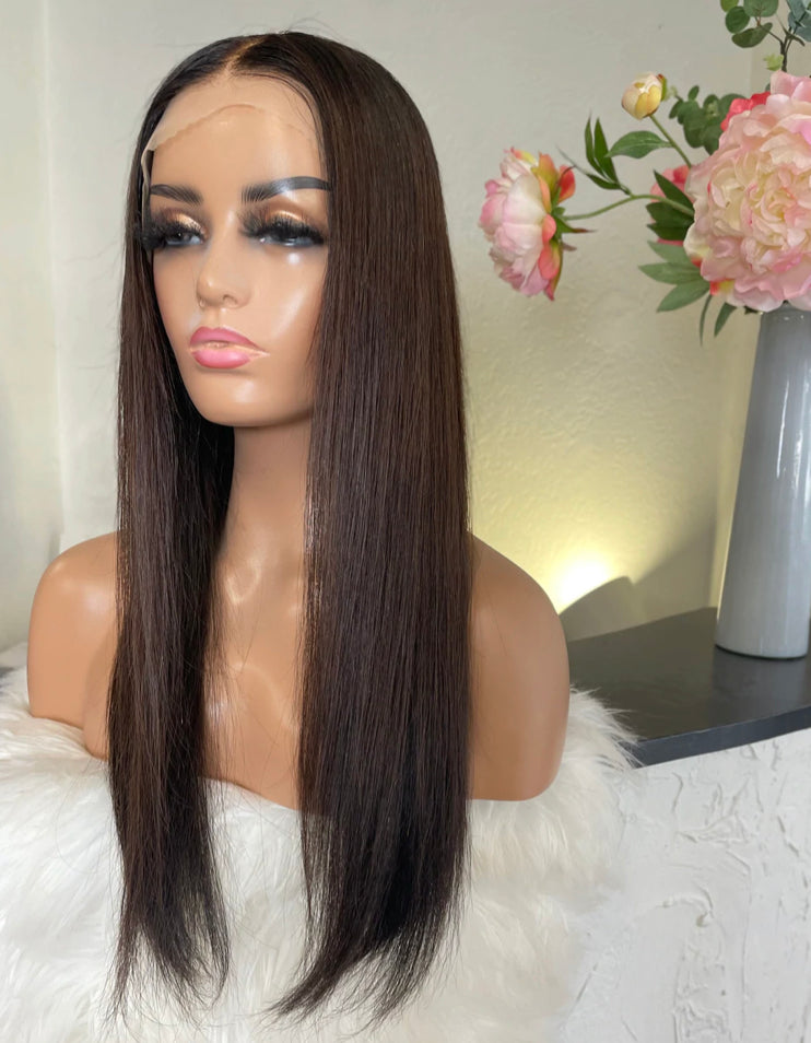 Midnight Brown Straight Wig - Invisible HD Front Lace - Wigs By Sya