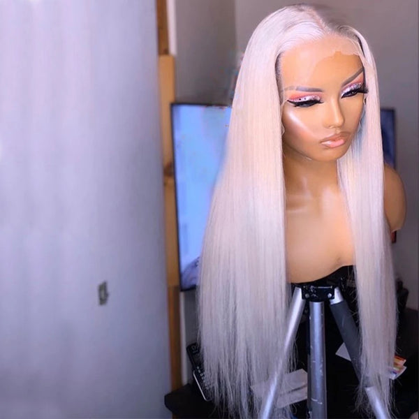 Silver Gray Straight Wig - Invisible HD Front Lace - Wigs By Sya