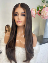 Bombshell Brunette Straight Wig - Invisible HD Front Lace - Wigs By Sya