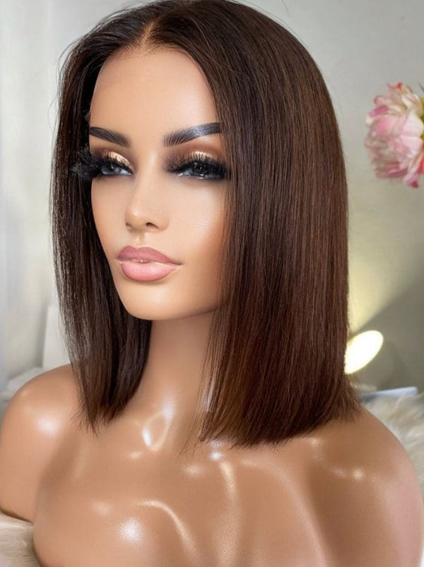 Deep Brown Straight Bob Wig - Invisible HD Lace - Wigs By Sya