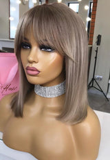Silver Mist Straight Bob Wig with Bang - Invisible HD Lace - Wigs By Sya