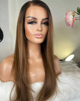 Caramel Bronzed Ombre Straight Wig - Invisible HD Front Lace - Wigs By Sya